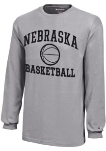 Youth Nebraska Cornhuskers Grey Champion Basketball Core Long Sleeve T-Shirt