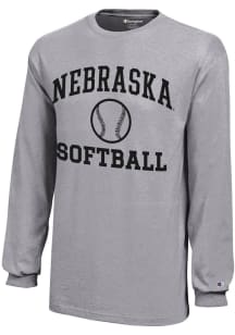 Youth Nebraska Cornhuskers Grey Champion Softball Core Long Sleeve T-Shirt