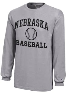 Youth Nebraska Cornhuskers Grey Champion Baseball Core Long Sleeve T-Shirt