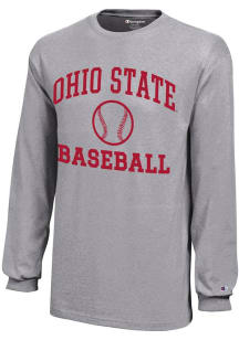 Youth Ohio State Buckeyes Grey Champion Baseball Core Long Sleeve T-Shirt