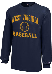 Champion West Virginia Mountaineers Youth Navy Blue Baseball Core Long Sleeve T-Shirt