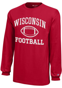 Youth Wisconsin Badgers Red Champion Football Core Long Sleeve T-Shirt