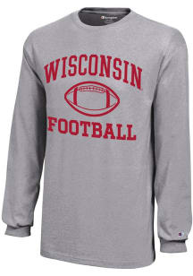 Youth Wisconsin Badgers Grey Champion Football Core Long Sleeve T-Shirt