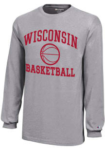 Youth Wisconsin Badgers Grey Champion Basketball Core Long Sleeve T-Shirt