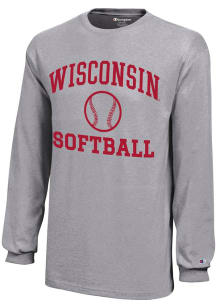 Youth Wisconsin Badgers Grey Champion Softball Core Long Sleeve T-Shirt