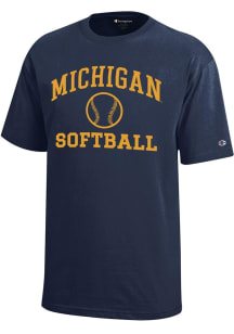 Youth Michigan Wolverines Navy Blue Champion Softball Core Short Sleeve T-Shirt