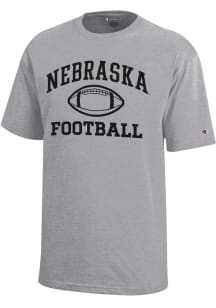 Youth Nebraska Cornhuskers Grey Champion Football Core Short Sleeve T-Shirt