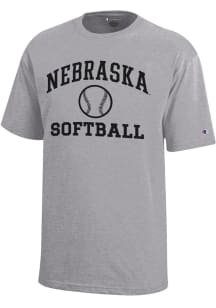 Youth Nebraska Cornhuskers Grey Champion Softball Core Short Sleeve T-Shirt