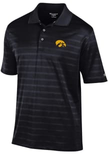 Mens Iowa Hawkeyes Black Champion Textured Solid Short Sleeve Polo Shirt