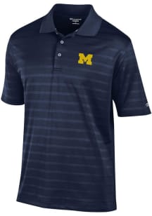 Mens Michigan Wolverines Navy Blue Champion Textured Solid Short Sleeve Polo Shirt