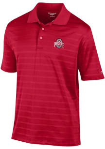 Mens Ohio State Buckeyes Red Champion Textured Solid Short Sleeve Polo Shirt