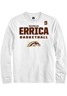 Nicholas Errica Mens White Western Michigan Broncos NIL Stacked Box Long Sleeve Player T Shirt