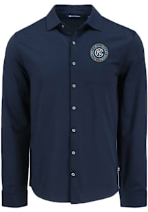 Cutter and Buck New York City FC Mens Navy Blue Advantage Soft Pique Long Sleeve Dress Shirt