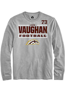 Zach Vaughan Western Michigan Broncos Grey Football NIL Stacked Box Long Sleeve Player T Shirt