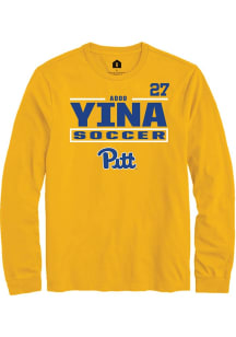 Adoo Yina Mens Gold Pitt Panthers NIL Stacked Box Long Sleeve Player T Shirt