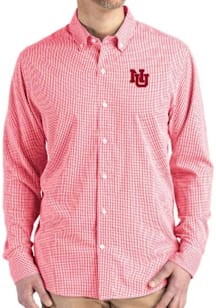 Cutter and Buck Nebraska Cornhuskers Mens Red Vault Gingham LS Woven Long Sleeve Dress Shirt
