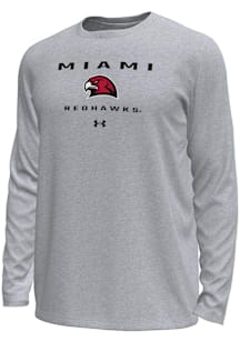 Under Armour Miami RedHawks Grey Straight Name Tech Stretch Long Sleeve T-Shirt