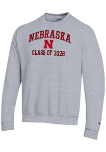Champion Nebraska Cornhuskers Mens Grey Font Class of 2028 Powerblend Long Sleeve Crew Sweatshirt