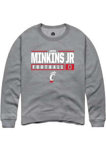 Josh Minkins Jr Rally Mens Graphite Cincinnati Bearcats NIL Stacked Box Crew Sweatshirt