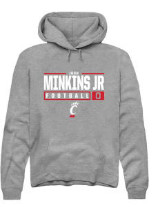 Josh Minkins Jr Rally Mens Graphite Cincinnati Bearcats NIL Stacked Box Hooded Sweatshirt