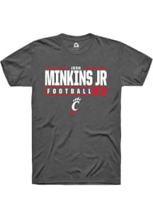 Josh Minkins Jr Dark Grey Cincinnati Bearcats NIL Stacked Box Short Sleeve T Shirt