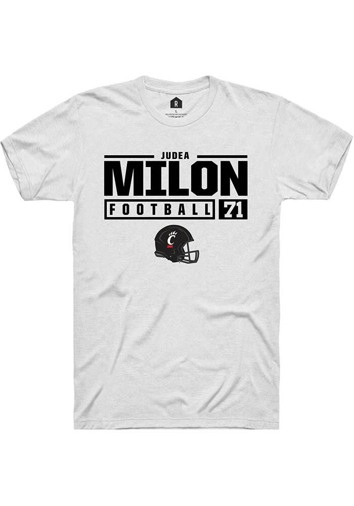 Judea Milon Cincinnati Bearcats White Rally NIL Stacked Box Short Sleeve T Shirt