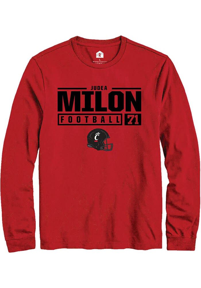 Judea Milon Cincinnati Bearcats Red Rally NIL Stacked Box Long Sleeve T Shirt