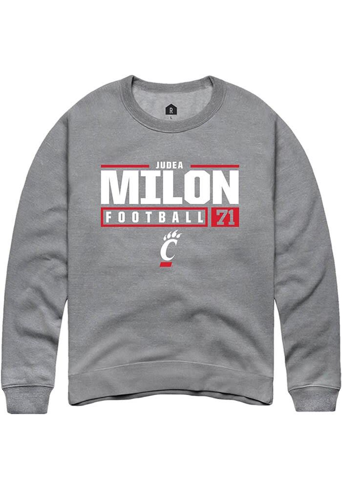 Judea Milon Rally Cincinnati Bearcats Mens Graphite NIL Stacked Box Long Sleeve Crew Sweatshirt