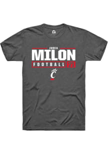 Judea Milon Dark Grey Cincinnati Bearcats NIL Stacked Box Short Sleeve T Shirt