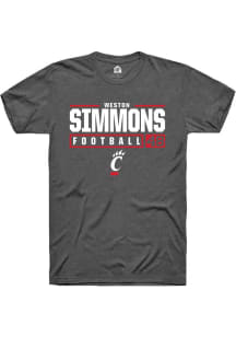 Weston Simmons Dark Grey Cincinnati Bearcats NIL Stacked Box Short Sleeve T Shirt