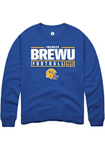 Francis Brewu  Rally Pitt Panthers Mens Blue NIL Stacked Box Long Sleeve Crew Sweatshirt