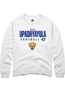Nilay Upadhyayula  Rally Pitt Panthers Mens White NIL Stacked Box Long Sleeve Crew Sweatshirt