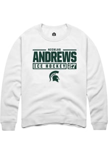 Nicklas Andrews Rally Mens White Michigan State Spartans NIL Stacked Box Crew Sweatshirt