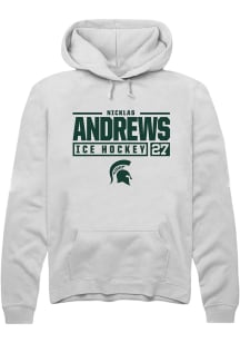 Nicklas Andrews Rally Mens White Michigan State Spartans NIL Stacked Box Hooded Sweatshirt