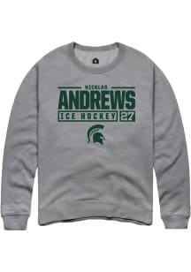 Nicklas Andrews Rally Mens Graphite Michigan State Spartans NIL Stacked Box Crew Sweatshirt