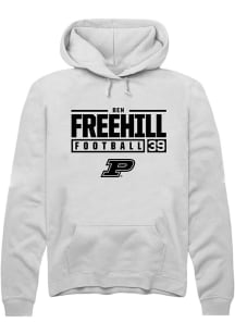 Ben Freehill Rally Mens White Purdue Boilermakers NIL Stacked Box Hooded Sweatshirt