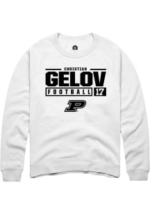 Christian Gelov Rally Mens White Purdue Boilermakers NIL Stacked Box Crew Sweatshirt