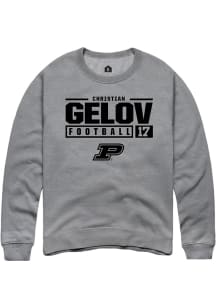 Christian Gelov Rally Mens Graphite Purdue Boilermakers NIL Stacked Box Crew Sweatshirt