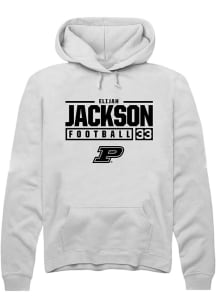 Elijah Jackson Rally Mens White Purdue Boilermakers NIL Stacked Box Hooded Sweatshirt