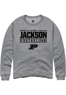 Elijah Jackson Rally Mens Graphite Purdue Boilermakers NIL Stacked Box Crew Sweatshirt