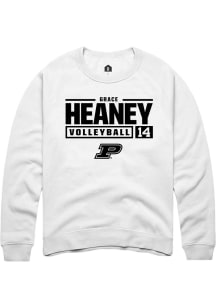 Grace Heaney Rally Mens White Purdue Boilermakers NIL Stacked Box Crew Sweatshirt