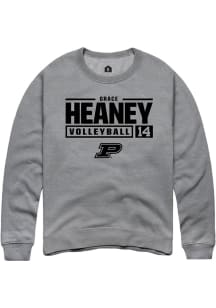 Grace Heaney Rally Mens Graphite Purdue Boilermakers NIL Stacked Box Crew Sweatshirt