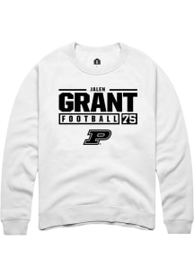 Jalen Grant Rally Mens White Purdue Boilermakers NIL Stacked Box Crew Sweatshirt