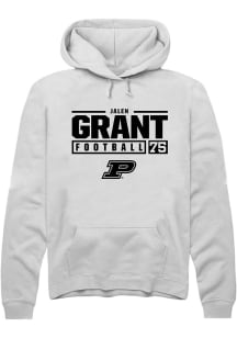 Jalen Grant Rally Mens White Purdue Boilermakers NIL Stacked Box Hooded Sweatshirt