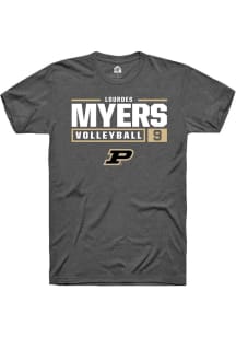 Lourdes Myers Dark Grey Purdue Boilermakers NIL Stacked Box Short Sleeve T Shirt