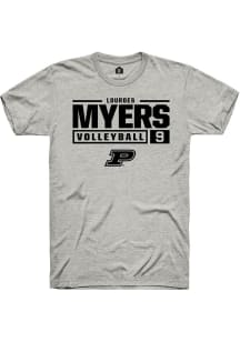 Lourdes Myers Ash Purdue Boilermakers NIL Stacked Box Short Sleeve T Shirt