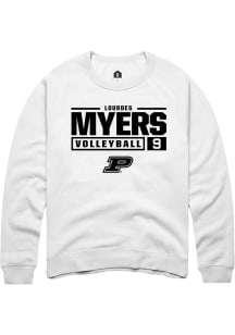 Lourdes Myers Rally Mens White Purdue Boilermakers NIL Stacked Box Crew Sweatshirt