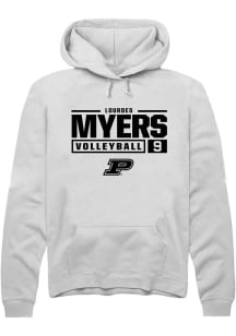 Lourdes Myers Rally Mens White Purdue Boilermakers NIL Stacked Box Hooded Sweatshirt