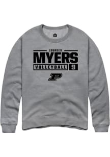 Lourdes Myers Rally Mens Graphite Purdue Boilermakers NIL Stacked Box Crew Sweatshirt