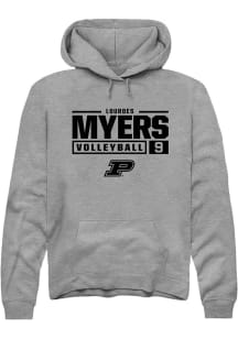 Lourdes Myers Rally Mens Graphite Purdue Boilermakers NIL Stacked Box Hooded Sweatshirt